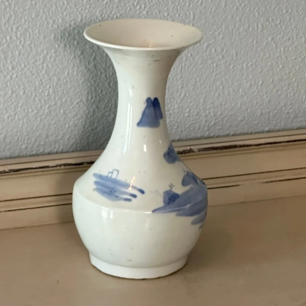 Antique Japanese Sometsuke Blue White Porcelain Landscape Vase 19th Century